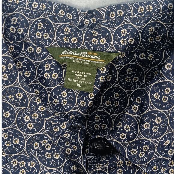 Eddie Bauer XL Vintage Floral Geometric Cotton Button Shirt Made in Macau - Picture 2 of 5